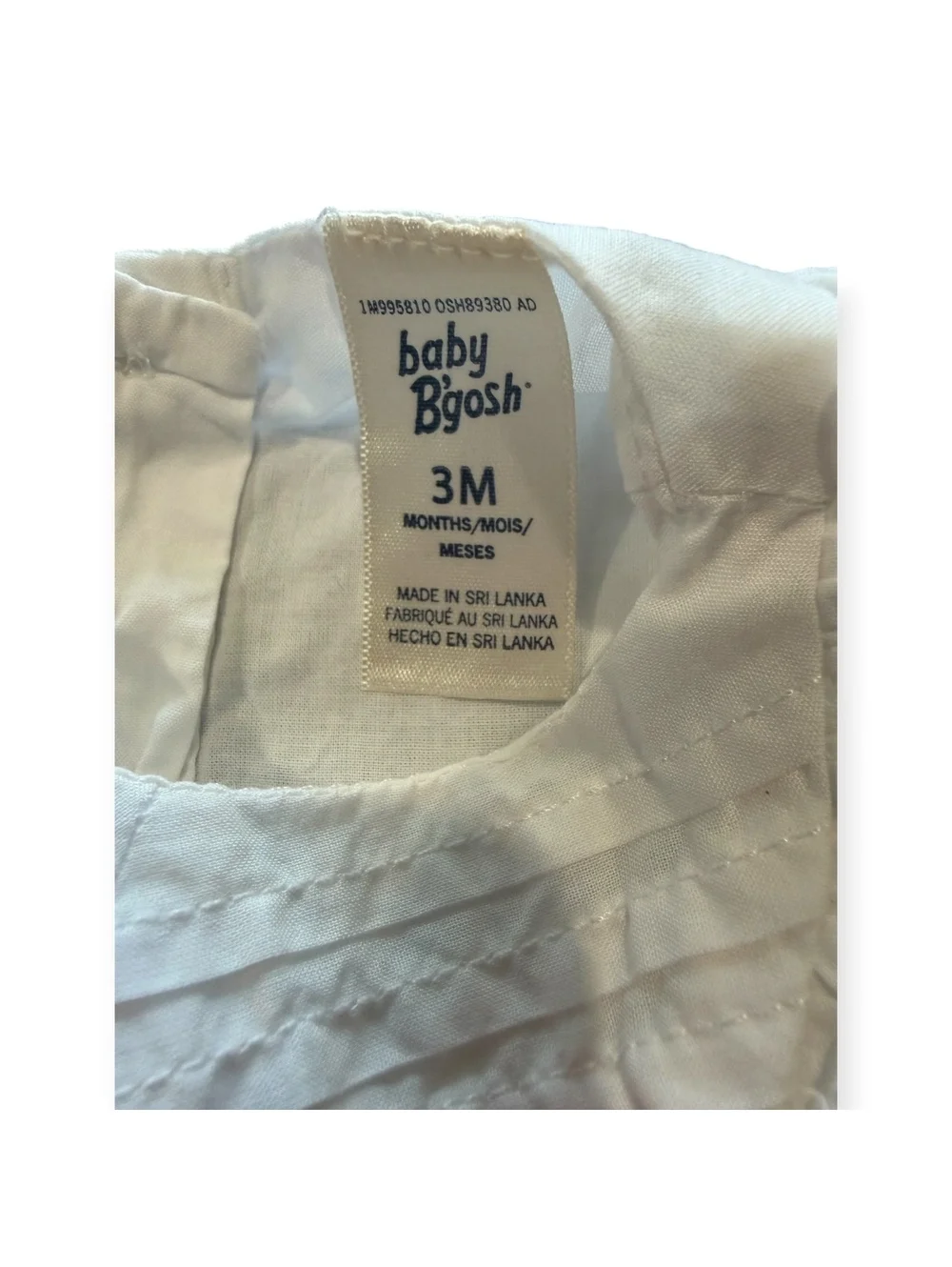 Baby B'gosh White Cotton Dress with Matching Diaper Cover, Size 3 Months